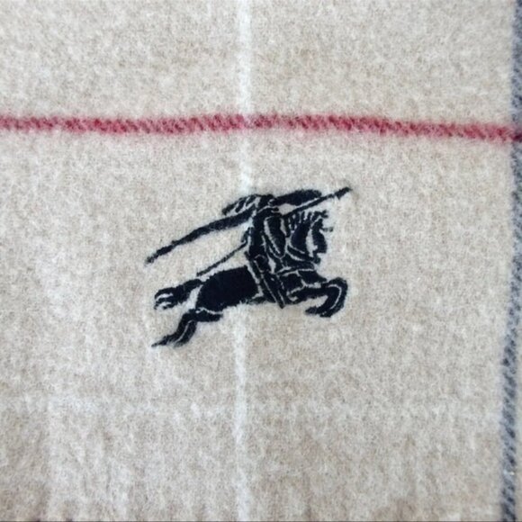 Authentic Burberry Wool Scarf Nova Check Plaid Tan Beige - Picture 5 of 6